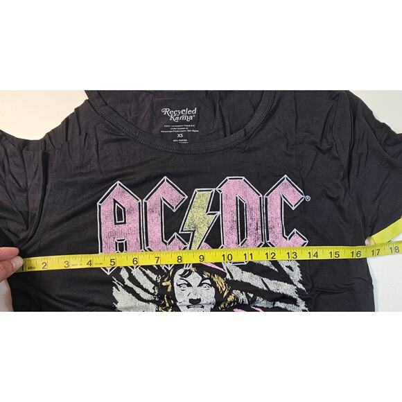 NEW Recycled Karma AC/DC Graphic Cold Shoulder Razor Edge Tour T-shirt Black XS - Picture 4 of 5